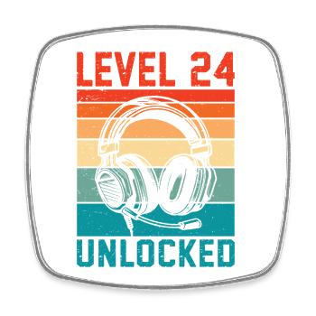Level 24 Years Unlocked - 24th Anniversary Gamer - Square fridge magnet - white - Front