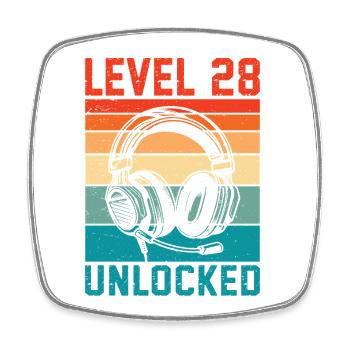 Niveau 28 Ans Debloqué - 28ème Anniversaire Gamer - Magnet carré - blanc - Devant