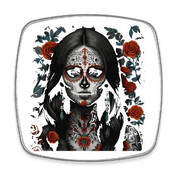 Sugar Skull Maiden Floral Tattoo - Square fridge magnet - white - Front
