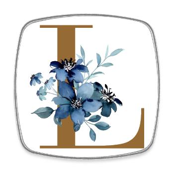 Motif Monogramme Floral Bleu Lettre L - Magnet carré - blanc - Devant