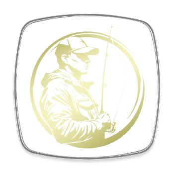 Fishing Silhouette Fischer - Viereckiger Kühlschrankmagnet - Weiß - Vorne