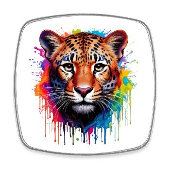 Leopard Color Explosion Watercolor Painting - Square fridge magnet - white - Front