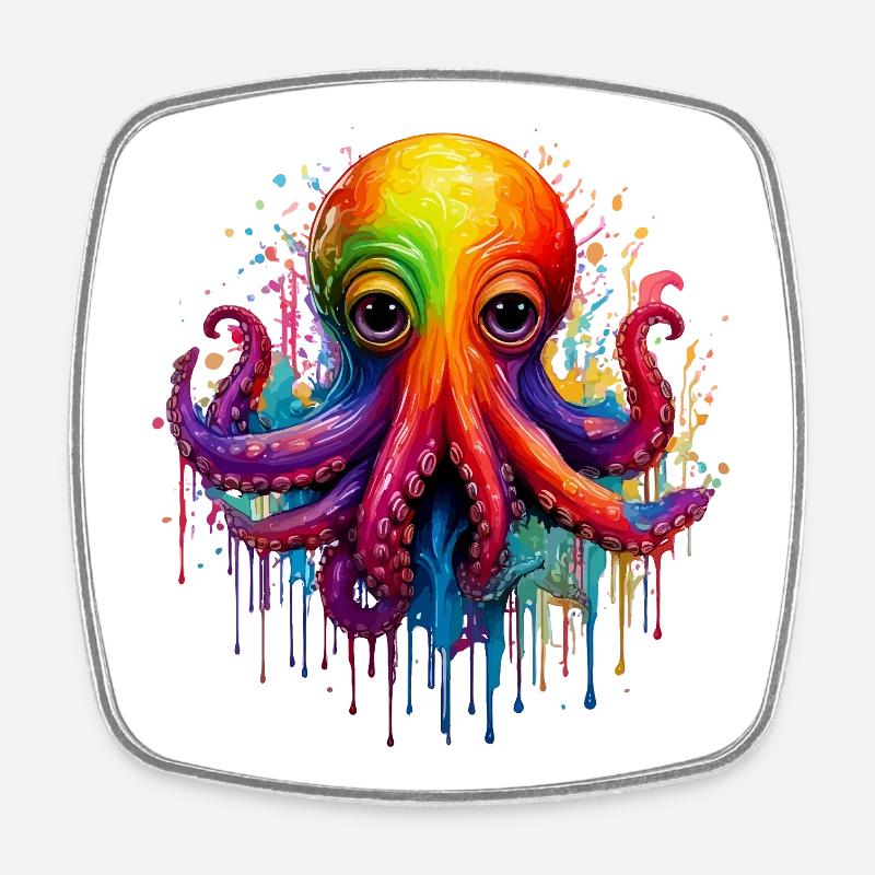 Éclaboussure de pieuvre colorée - Magnet carré - blanc