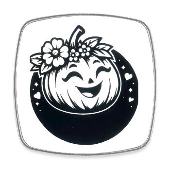 friendly pumpkin with flowers - Square fridge magnet - white - Front