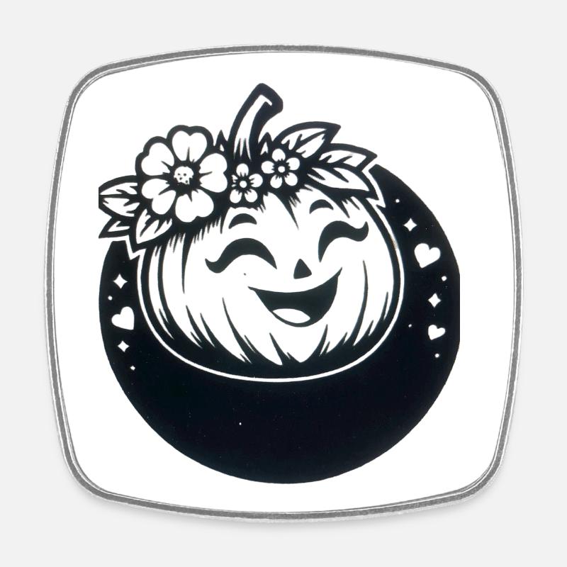 citrouille amicale avec des fleurs - Magnet carré - blanc