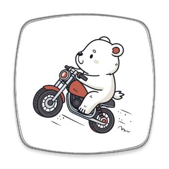 Polar bear biker retro motorcycle - Square fridge magnet - white - Front