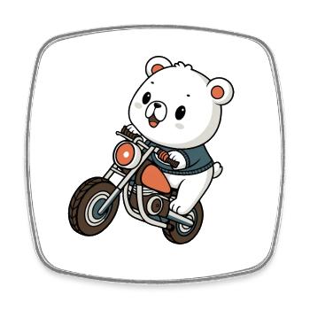 Adventurer Biker Bear - Square fridge magnet - white - Front