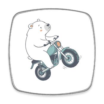 Eisbär auf Vintage-Motorrad - Viereckiger Kühlschrankmagnet - Weiß - Vorne