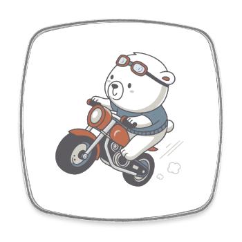 Vintage-Cartoon-Motorradpiloten-Bärenjunge - Viereckiger Kühlschrankmagnet - Weiß - Vorne