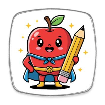 Professeur dessin animé fruit avec crayon - Magnet carré - blanc - Devant