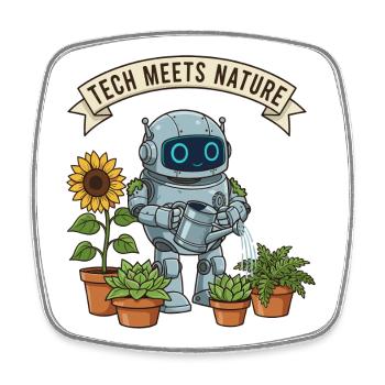 Tech meets nature robot gardener - Square fridge magnet - white - Front