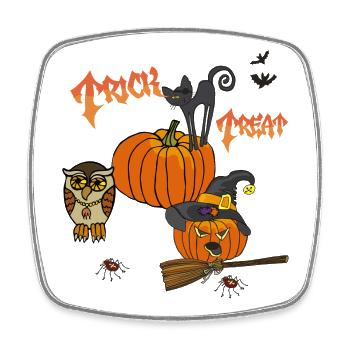 Halloween Pumpkin Magic with Cat and Owl - Square fridge magnet - white - Front