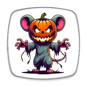 Souris d’Halloween effrayante avec citrouille zombie dessin animé - Magnet carré - blanc - Devant