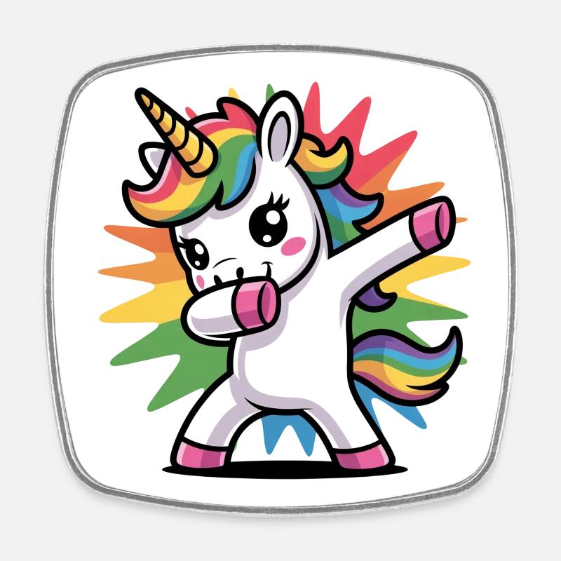 Licorne colorée avec crinière arc-en-ciel - Magnet carré - blanc