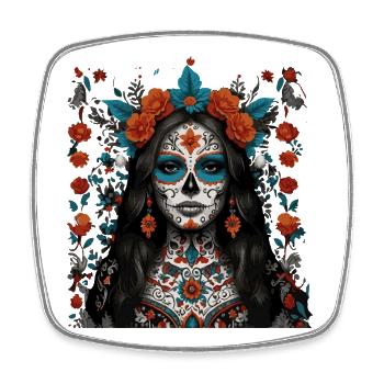 Sugar Skull Blumenkönigin - Viereckiger Kühlschrankmagnet - Weiß - Vorne