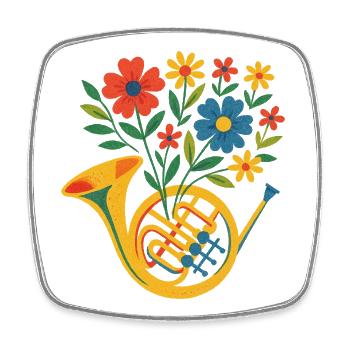 Floral Horn Bouquet - Square fridge magnet - white - Front