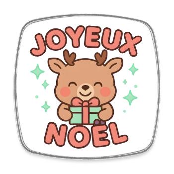 Renne Noël Pastel Portant Cadeau - Magnet carré - blanc - Devant