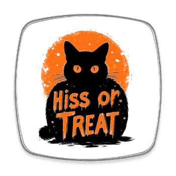 Sifflement ou friandise - Motif amusant de chat d’Halloween - Magnet carré - blanc - Devant