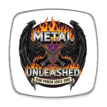 Metal Unleashed Firing Guitars - Square fridge magnet - white - Front