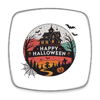 Halloween Rundes Spukhaus - Viereckiger Kühlschrankmagnet - Weiß - Vorne