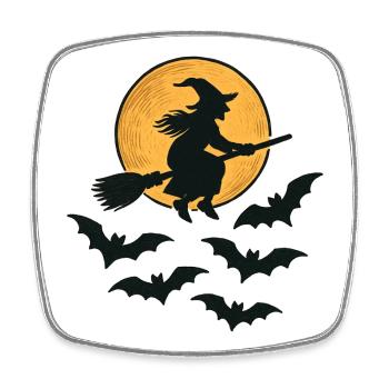 Sorcière volante avec des chauves-souris – Design d’Halloween - Magnet carré - blanc - Devant