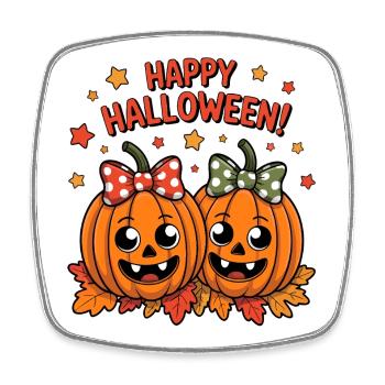 Cheerful pumpkins with bows - Square fridge magnet - white - Front