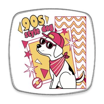 Retro 90er Jahre Hund mit Sonnenbrille - Viereckiger Kühlschrankmagnet - Weiß - Vorne
