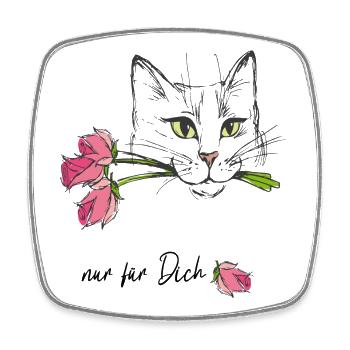 Katze mit Rosen  - Viereckiger Kühlschrankmagnet - Weiß - Vorne