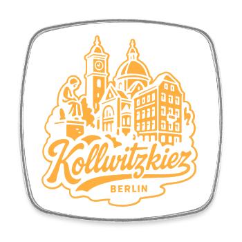 Kollwitzkiez Berlin Skyline Vintage Lettering  - Viereckiger Kühlschrankmagnet - Weiß - Vorne