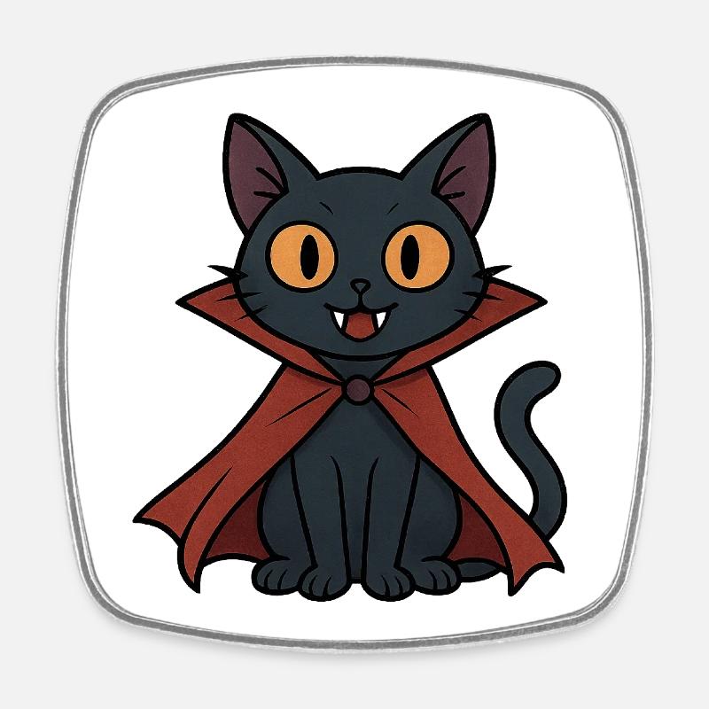Vampire kitten in cape black cat - Square fridge magnet - white