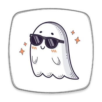Retro ghost kawaii black glasses - Square fridge magnet - white - Front