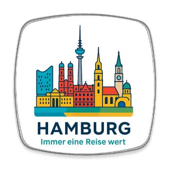 Hamburg Skyline Immer eine Reise wert - Viereckiger Kühlschrankmagnet - Weiß - Vorne