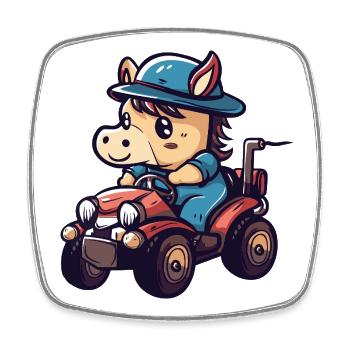 Horse Tractor Farmer - Square fridge magnet - white - Front
