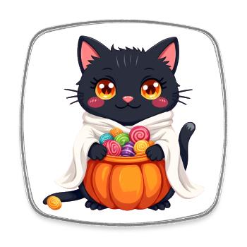 Halloween Katze mit Halloween Kürbis - Viereckiger Kühlschrankmagnet - Weiß - Vorne