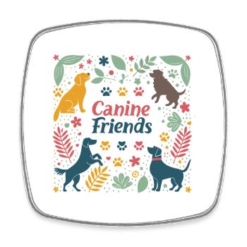 Bunte Hunde und Blumen - Viereckiger Kühlschrankmagnet - Weiß - Vorne