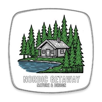 Norwegian cabin in pine forest - Square fridge magnet - white - Front