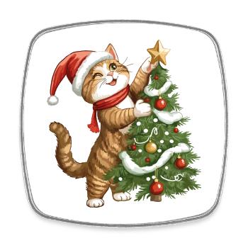 Katze Weihnachtsbaum Weihnachten Xmas Süß Lustig - Viereckiger Kühlschrankmagnet - Weiß - Vorne