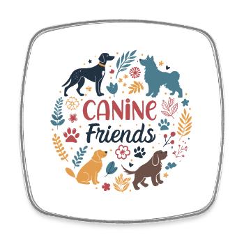 Flowery Canine Friends in a Circle - Square fridge magnet - white - Front