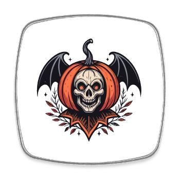 Winged Halloween Pumpkin Skeleton - Square fridge magnet - white - Front