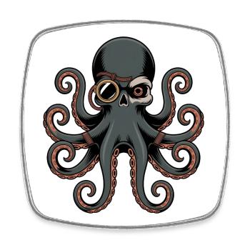 Oktopus Im Steampunk Stil Mit Monokel - Viereckiger Kühlschrankmagnet - Weiß - Vorne