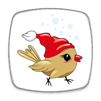 Oiseau heureux mignon dans le chapeau de Noël - Magnet carré - blanc - Devant