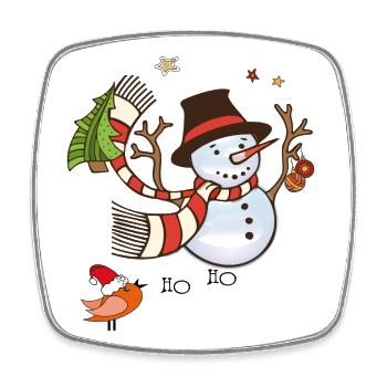 Bonhomme de neige d’hiver avec écharpe rouge - Magnet carré - blanc - Devant