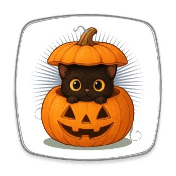 Halloween Cat in the Pumpkin: Sweet Scary Fun - Square fridge magnet - white - Front