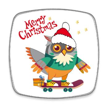 Weihnachtseule auf Skateboard - Viereckiger Kühlschrankmagnet - Weiß - Vorne