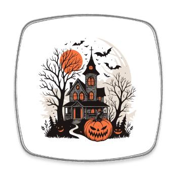 Halloween House and Luminous Pumpkin - Square fridge magnet - white - Front