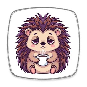 Süßer Igel Kaffee Koffein Cartoon Büroarbeiter - Viereckiger Kühlschrankmagnet - Weiß - Vorne