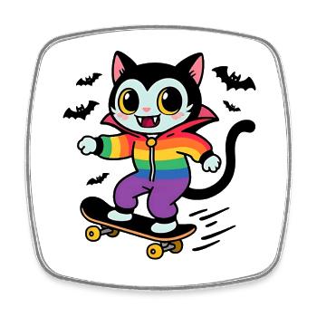 Regenbogen Vampir Katze Skateboarden - Viereckiger Kühlschrankmagnet - Weiß - Vorne