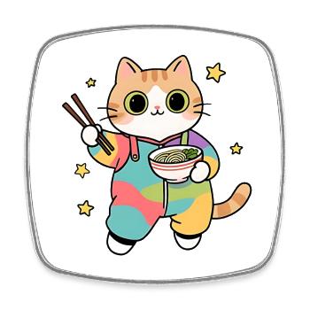 Cat Ramen Colorful Kimono - Square fridge magnet - white - Front