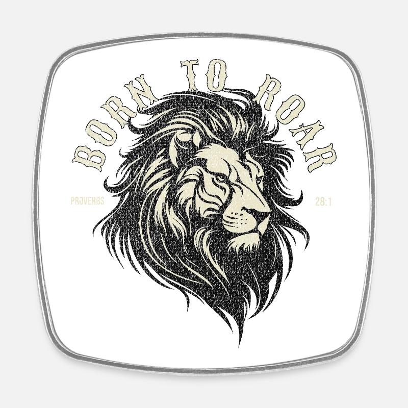 🦁Born to Roar – Proverbs 28:1 Christian Lion - Square fridge magnet - white