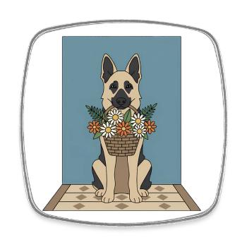 Flower basket dog: German Shepherd - Square fridge magnet - white - Front